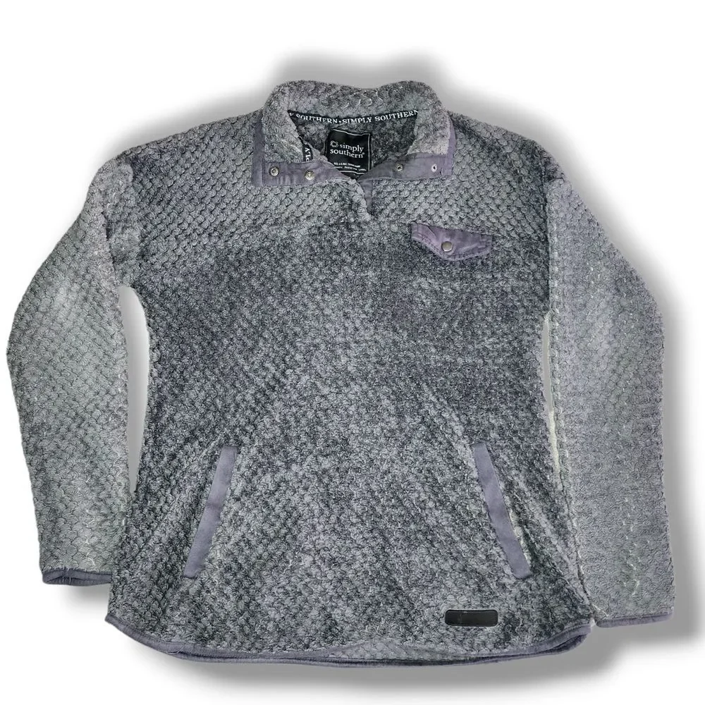 Simply Southern sweater Women's Small Gray Sherpa preppy cowgirl normcore snap